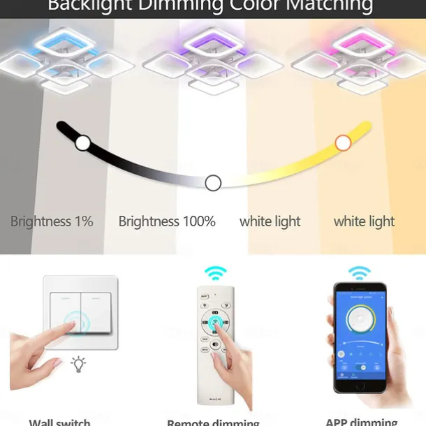 Dimmable Acrylic Ceiling Light LED 5 Head 8 Head Ceiling Lamp with Background Light APP Bluetooth Connection / Remote Control Suitable for Bedroom Living Room Office Children's Room