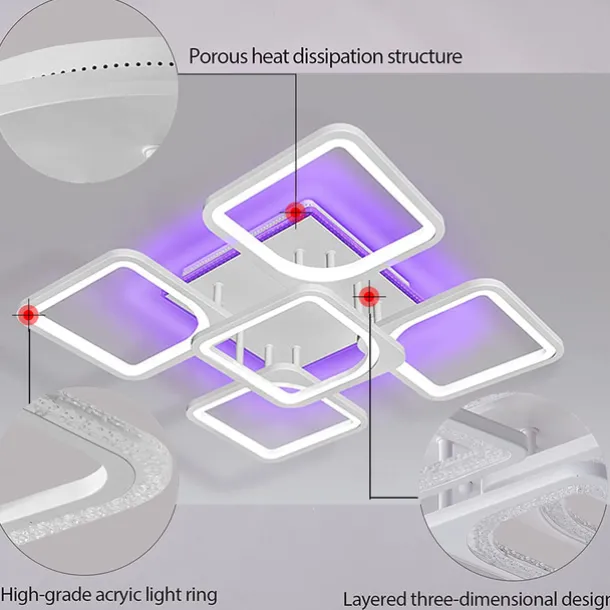 Dimmable Acrylic Ceiling Light LED 5 Head 8 Head Ceiling Lamp with Background Light APP Bluetooth Connection / Remote Control Suitable for Bedroom Living Room Office Children's Room