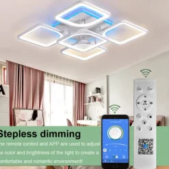 Dimmable Acrylic Ceiling Light LED 5 Head 8 Head Ceiling Lamp with Background Light APP Bluetooth Connection / Remote Control Suitable for Bedroom Living Room Office Children's Room