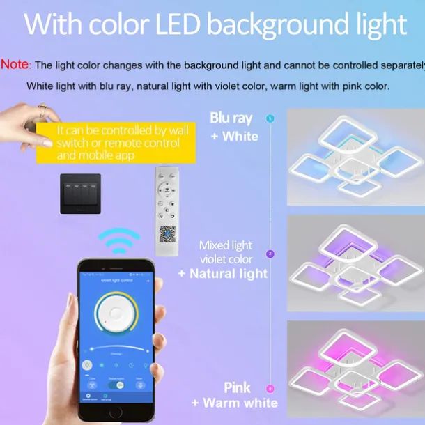 Dimmable Acrylic Ceiling Light LED 5 Head 8 Head Ceiling Lamp with Background Light APP Bluetooth Connection / Remote Control Suitable for Bedroom Living Room Office Children's Room