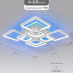 Dimmable Acrylic Ceiling Light LED 5 Head 8 Head Ceiling Lamp with Background Light APP Bluetooth Connection / Remote Control Suitable for Bedroom Living Room Office Children's Room