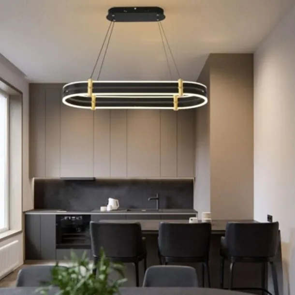 Dimmable Chandelier LED Pendant Lamp Modern Luxury Oval Ring Ceiling Light ONLY Dimmable with Remote Control 110-240V