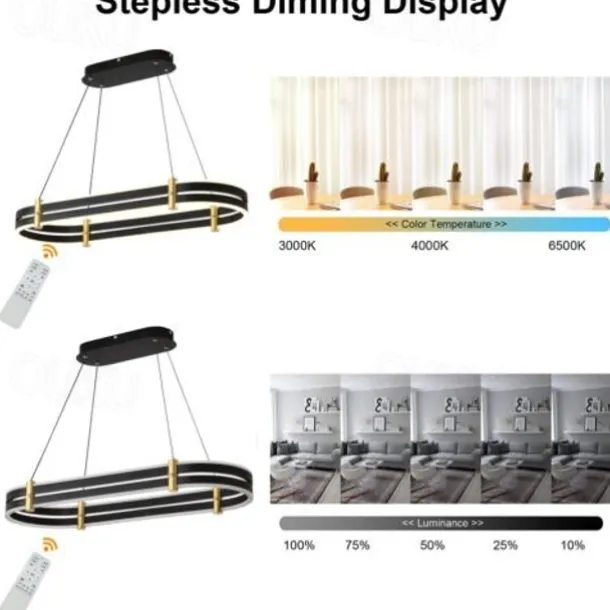 Dimmable Chandelier LED Pendant Lamp Modern Luxury Oval Ring Ceiling Light ONLY Dimmable with Remote Control 110-240V