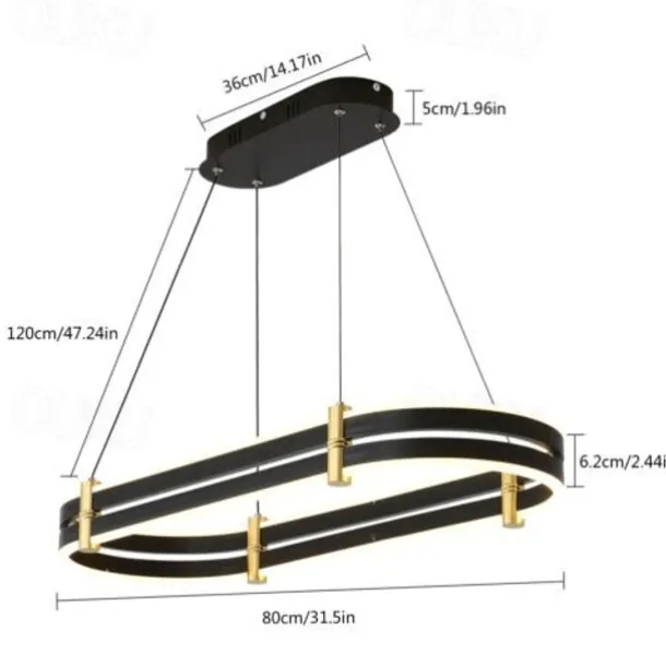 Dimmable Chandelier LED Pendant Lamp Modern Luxury Oval Ring Ceiling Light ONLY Dimmable with Remote Control 110-240V