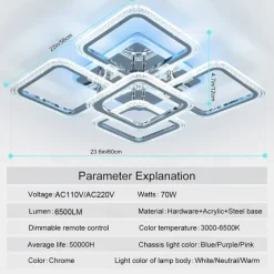 Dimmable Chrome Acrylic Ceiling Light LED 5-head and 8-head Ceiling Light with Background Light and APP Connection/Remote Control Suitable for Bedrooms Living Rooms Offices Children's Rooms