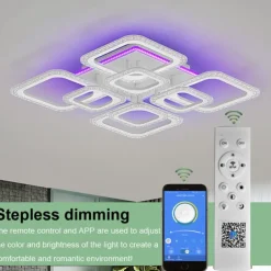 Dimmable Chrome Acrylic Ceiling Light LED 5-head and 8-head Ceiling Light with Background Light and APP Connection/Remote Control Suitable for Bedrooms Living Rooms Offices Children's Rooms