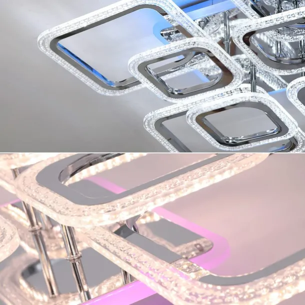 Dimmable Chrome Acrylic Ceiling Light LED 5-head and 8-head Ceiling Light with Background Light and APP Connection/Remote Control Suitable for Bedrooms Living Rooms Offices Children's Rooms