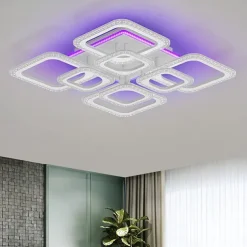 Dimmable Chrome Acrylic Ceiling Light LED 5-head and 8-head Ceiling Light with Background Light and APP Connection/Remote Control Suitable for Bedrooms Living Rooms Offices Children's Rooms