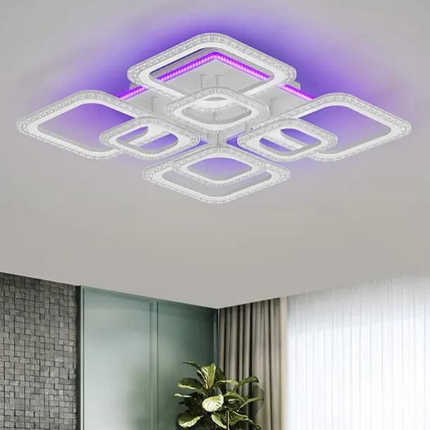 Dimmable Chrome Acrylic Ceiling Light LED 5-head and 8-head Ceiling Light with Background Light and APP Connection/Remote Control Suitable for Bedrooms Living Rooms Offices Children's Rooms