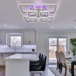 Dimmable Chrome Acrylic Ceiling Light LED 5-head and 8-head Ceiling Light with Background Light and APP Connection/Remote Control Suitable for Bedrooms Living Rooms Offices Children's Rooms