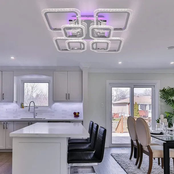 Dimmable Chrome Acrylic Ceiling Light LED 5-head and 8-head Ceiling Light with Background Light and APP Connection/Remote Control Suitable for Bedrooms Living Rooms Offices Children's Rooms