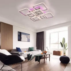Dimmable Chrome Acrylic Ceiling Light LED 5-head and 8-head Ceiling Light with Background Light and APP Connection/Remote Control Suitable for Bedrooms Living Rooms Offices Children's Rooms