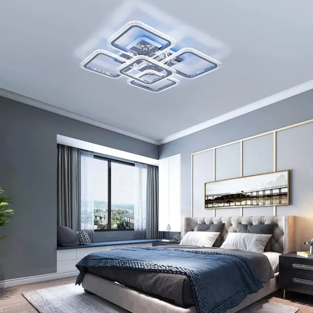 Dimmable Chrome Acrylic Ceiling Light LED 5-head and 8-head Ceiling Light with Background Light and APP Connection/Remote Control Suitable for Bedrooms Living Rooms Offices Children's Rooms