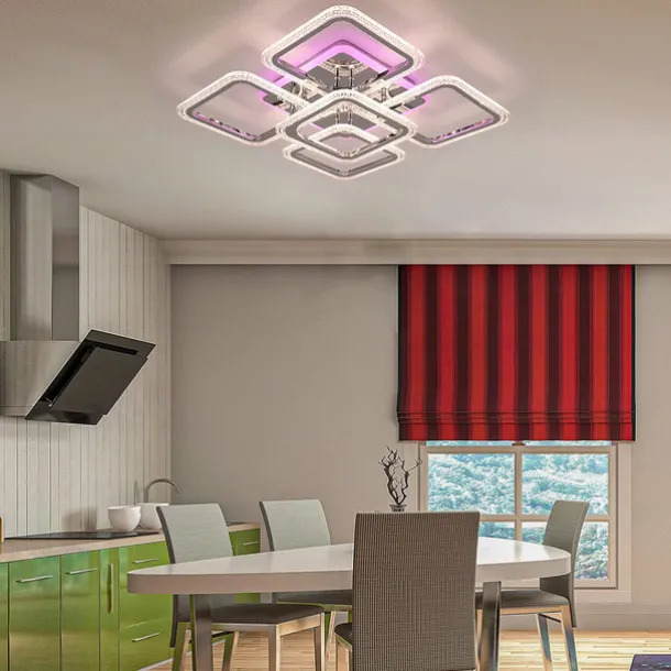 Dimmable Chrome Acrylic Ceiling Light LED 5-head and 8-head Ceiling Light with Background Light and APP Connection/Remote Control Suitable for Bedrooms Living Rooms Offices Children's Rooms