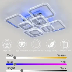 Dimmable Chrome Acrylic Ceiling Light LED 5-head and 8-head Ceiling Light with Background Light and APP Connection/Remote Control Suitable for Bedrooms Living Rooms Offices Children's Rooms