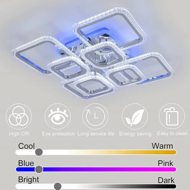 Dimmable Chrome Acrylic Ceiling Light LED 5-head and 8-head Ceiling Light with Background Light and APP Connection/Remote Control Suitable for Bedrooms Living Rooms Offices Children's Rooms