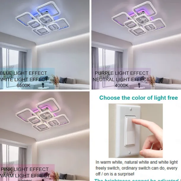 Dimmable Chrome Acrylic Ceiling Light LED 5-head and 8-head Ceiling Light with Background Light and APP Connection/Remote Control Suitable for Bedrooms Living Rooms Offices Children's Rooms