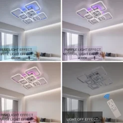 Dimmable Chrome Acrylic Ceiling Light LED 5-head and 8-head Ceiling Light with Background Light and APP Connection/Remote Control Suitable for Bedrooms Living Rooms Offices Children's Rooms