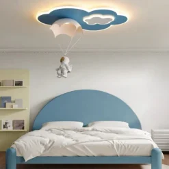 Dimmable LED Ceiling Lamp for Children's Room, Creative Simplicity Clouds Airplane Light Bedroom Cartoon Ceiling Light Fixture with Remote