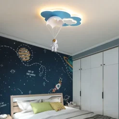 Dimmable LED Ceiling Lamp for Children's Room, Creative Simplicity Clouds Airplane Light Bedroom Cartoon Ceiling Light Fixture with Remote