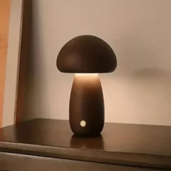 Dimmable LED Mushroom Table Lamp Touch Wooden Office Lamp USB Rechargeable Night Light Bedroom Home Cafe Office Decoration Birthday Gift