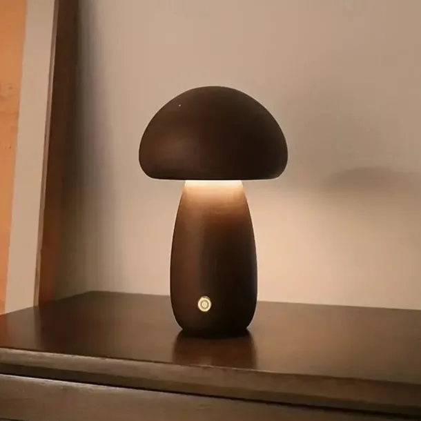 Dimmable LED Mushroom Table Lamp Touch Wooden Office Lamp USB Rechargeable Night Light Bedroom Home Cafe Office Decoration Birthday Gift