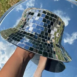 Disco Bucket Hat, Glitter Mirror Disco Fishing Hat, Disco Ball Hats for DJ, Bucket Cap with Glitter Sequins for Club