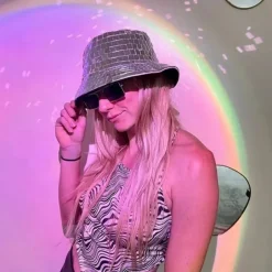 Disco Bucket Hat, Glitter Mirror Disco Fishing Hat, Disco Ball Hats for DJ, Bucket Cap with Glitter Sequins for Club