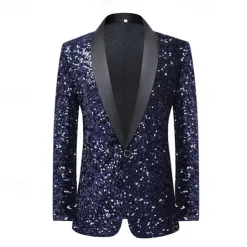 Disco 1980s Lapel Collar Blazer Disco Sequins Fancy Dress Men's Halloween Masquerade Party Club Pride Parade Adults' Coat Fall & Winter
