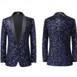 Disco 1980s Lapel Collar Blazer Disco Sequins Fancy Dress Men's Halloween Masquerade Party Club Pride Parade Adults' Coat Fall & Winter