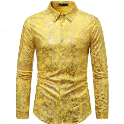 Disco 1980s Shiny Metallic Blouse / Shirt Masquerade Disco Fancy Dress Men's Halloween Carnival Masquerade Performance Event / Party Stage Adults' Shirt Spring & Summer