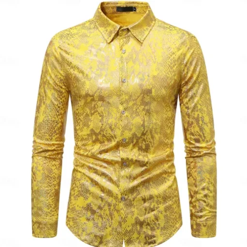 Disco 1980s Shiny Metallic Blouse / Shirt Masquerade Disco Fancy Dress Men's Halloween Carnival Masquerade Performance Event / Party Stage Adults' Shirt Spring & Summer