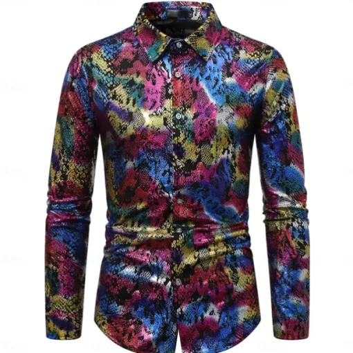 Disco 1980s Shiny Metallic Blouse / Shirt Masquerade Disco Fancy Dress Men's Halloween Carnival Masquerade Performance Event / Party Stage Adults' Shirt Spring & Summer