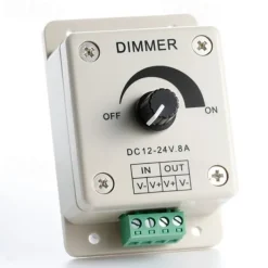 DIY DC12-24V 8A PWM Manual Knob Dimmer Controller 0%-100% PWM Dimming Control LED Light Brightness Switch for 5050 3528 2835 Single Color LED Strips Ribbon Lights Tape Lights or Other LED Products