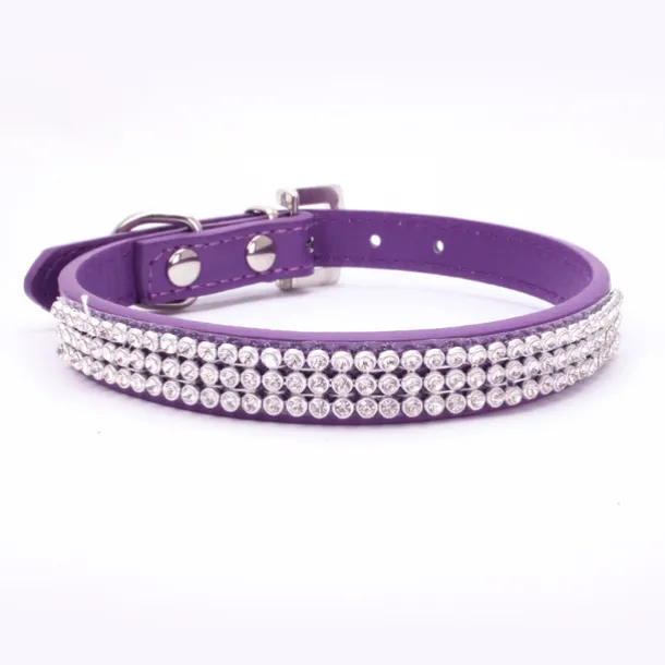 Dog Collar Adjustable / Retractable Rhinestone PU Leather Purple Red Blue Pink Black for Girl Dog