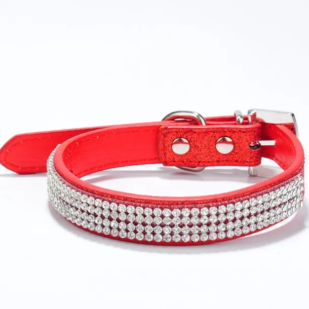 Dog Collar Adjustable / Retractable Rhinestone PU Leather Purple Red Blue Pink Black for Girl Dog