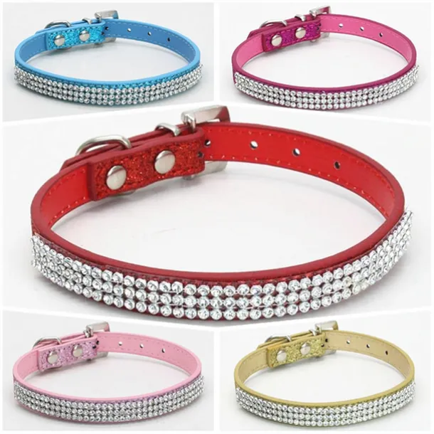 Dog Collar Adjustable / Retractable Rhinestone PU Leather Purple Red Blue Pink Black for Girl Dog