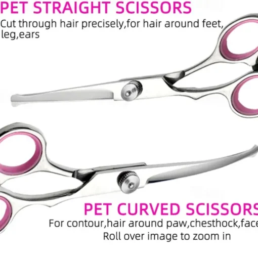 Dog Grooming Scissors Kit with Safety Round Tips Stainless Steel Professional Dog Grooming Shears Set - Thinning Curved Scissors and Comb for Dog Cat Pet