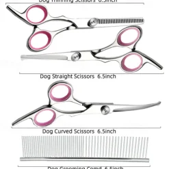 Dog Grooming Scissors Kit with Safety Round Tips Stainless Steel Professional Dog Grooming Shears Set - Thinning Curved Scissors and Comb for Dog Cat Pet