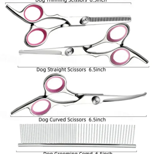 Dog Grooming Scissors Kit with Safety Round Tips Stainless Steel Professional Dog Grooming Shears Set - Thinning Curved Scissors and Comb for Dog Cat Pet