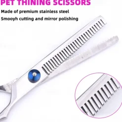Dog Grooming Scissors Kit with Safety Round Tips Stainless Steel Professional Dog Grooming Shears Set - Thinning Curved Scissors and Comb for Dog Cat Pet