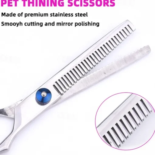 Dog Grooming Scissors Kit with Safety Round Tips Stainless Steel Professional Dog Grooming Shears Set - Thinning Curved Scissors and Comb for Dog Cat Pet