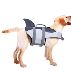 Dog Life Jacket Ripstop Pet Floatation Vest Saver Swimsuit Preserver For Water Safety At The Pool, Beach, Boating Grey
