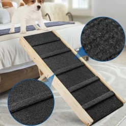 Dog Ramp for Couch, Bed or Car, Wooden 32.68" Long Pet Stairs for Small & Large Old Dogs & Cats, Hold up to 200lb, 4 Adjustable Height from 10" to 19", Portable Doggie Steps, Excellent Traction