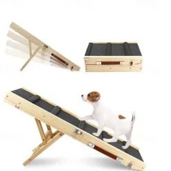Dog Ramp for Couch, Bed or Car, Wooden 32.68" Long Pet Stairs for Small & Large Old Dogs & Cats, Hold up to 200lb, 4 Adjustable Height from 10" to 19", Portable Doggie Steps, Excellent Traction