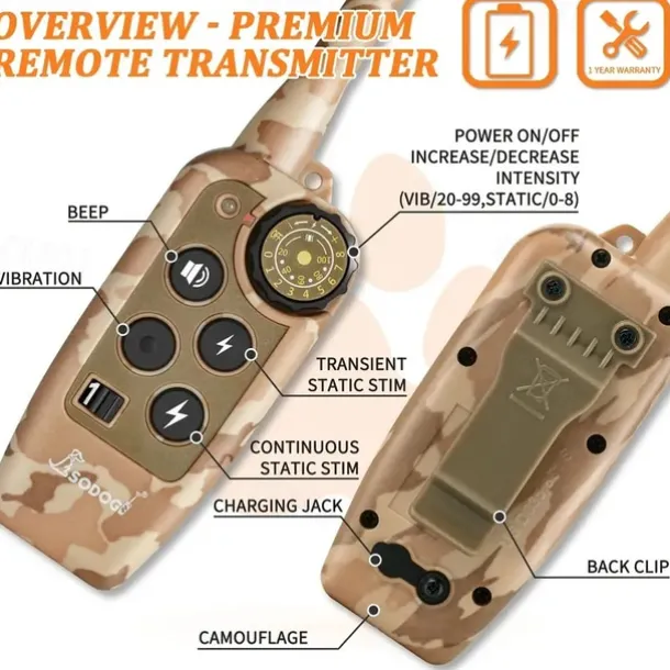 Dog Shock Collar Dog Training Collar With Remote 2000ft Waterproof Rechargeable Electric Training Collar