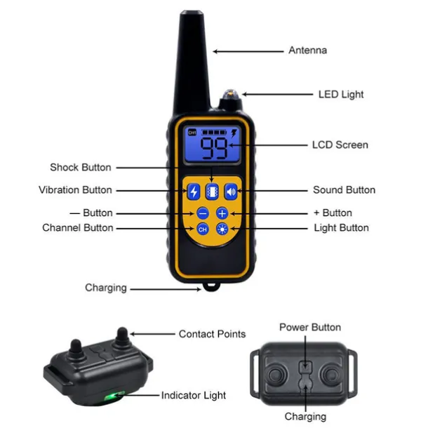 Dog Training Collar Waterproof Rechargeable 2600ft Remote Dog Shock Collar with LED Light Beep Vibration Shock for Medium/Large Breed 2 Electronic Collars Neck Lanyard