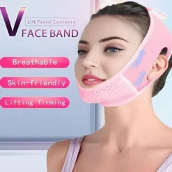 Double Chin Eliminator - V Line Lifting Mask with Chin Strap for Double Chin for Women -Face Lift, Prevent Sagging, V Shaped Slimmer - Innovative Lifting Tech (Pink)