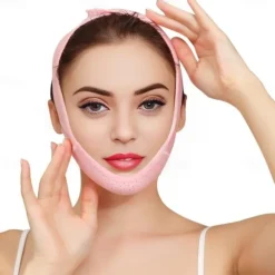 Double Chin Eliminator - V Line Lifting Mask with Chin Strap for Double Chin for Women -Face Lift, Prevent Sagging, V Shaped Slimmer - Innovative Lifting Tech (Pink)