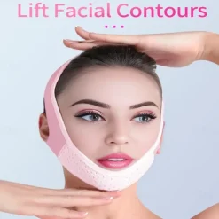Double Chin Eliminator - V Line Lifting Mask with Chin Strap for Double Chin for Women -Face Lift, Prevent Sagging, V Shaped Slimmer - Innovative Lifting Tech (Pink)